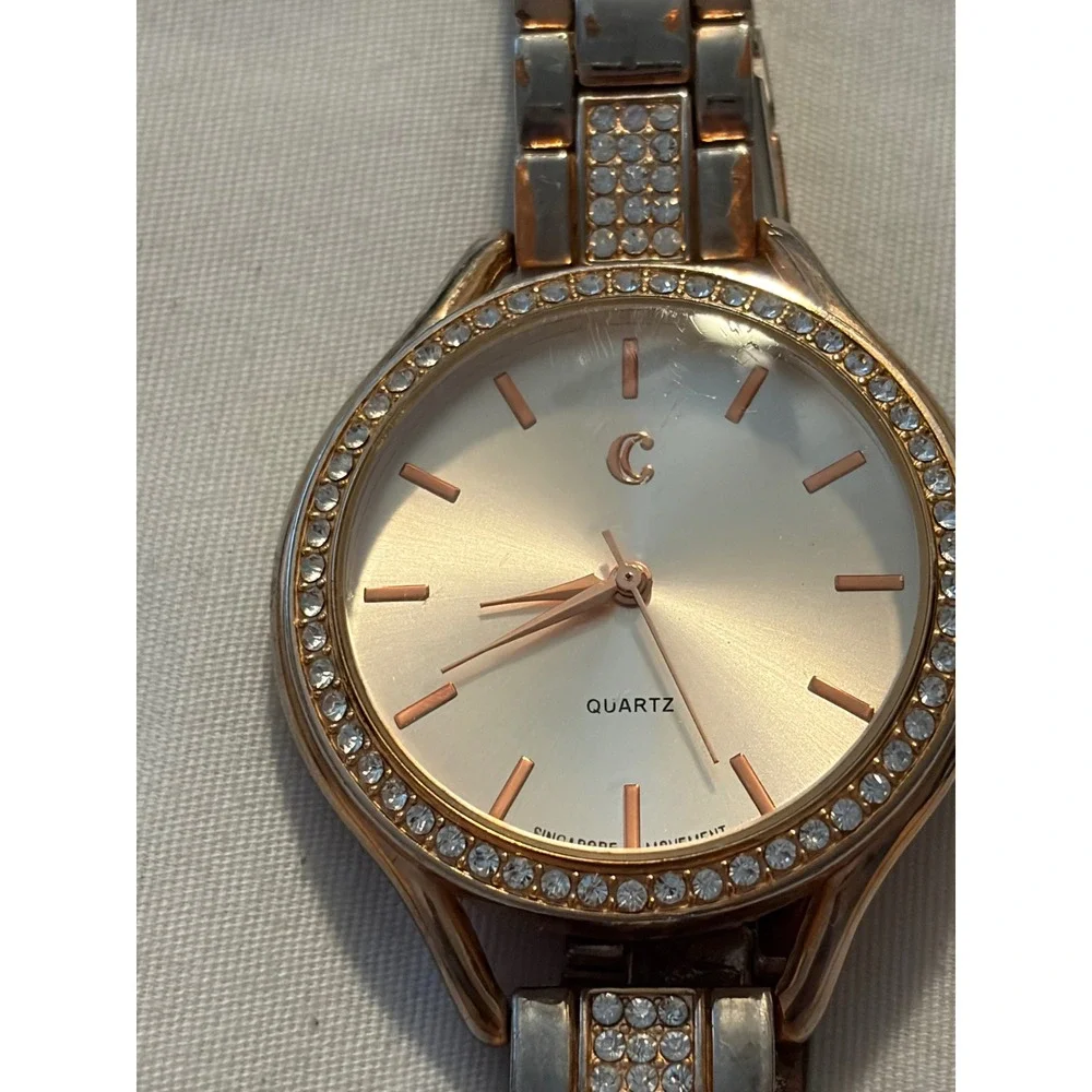 Rose Gold Rhinestone Bezel Watch Elegant‎ Womens Analog Fashion Jewelry